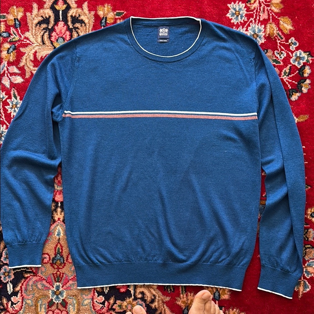 BOGGI. Blue Crewneck Sweater with Stripe Detail